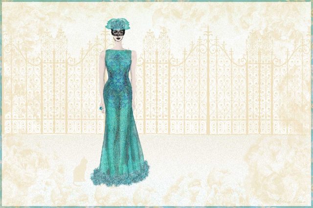 Fashion illustration of woman in long lace dress. | CanStock